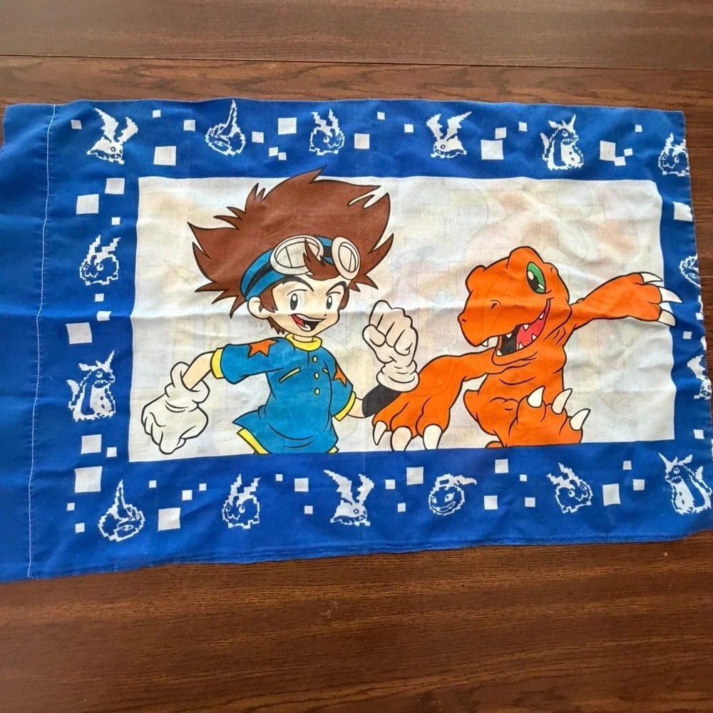 Vintage Digimon Tai Agumon Pillowcase Blue Bedding Y2K 90s